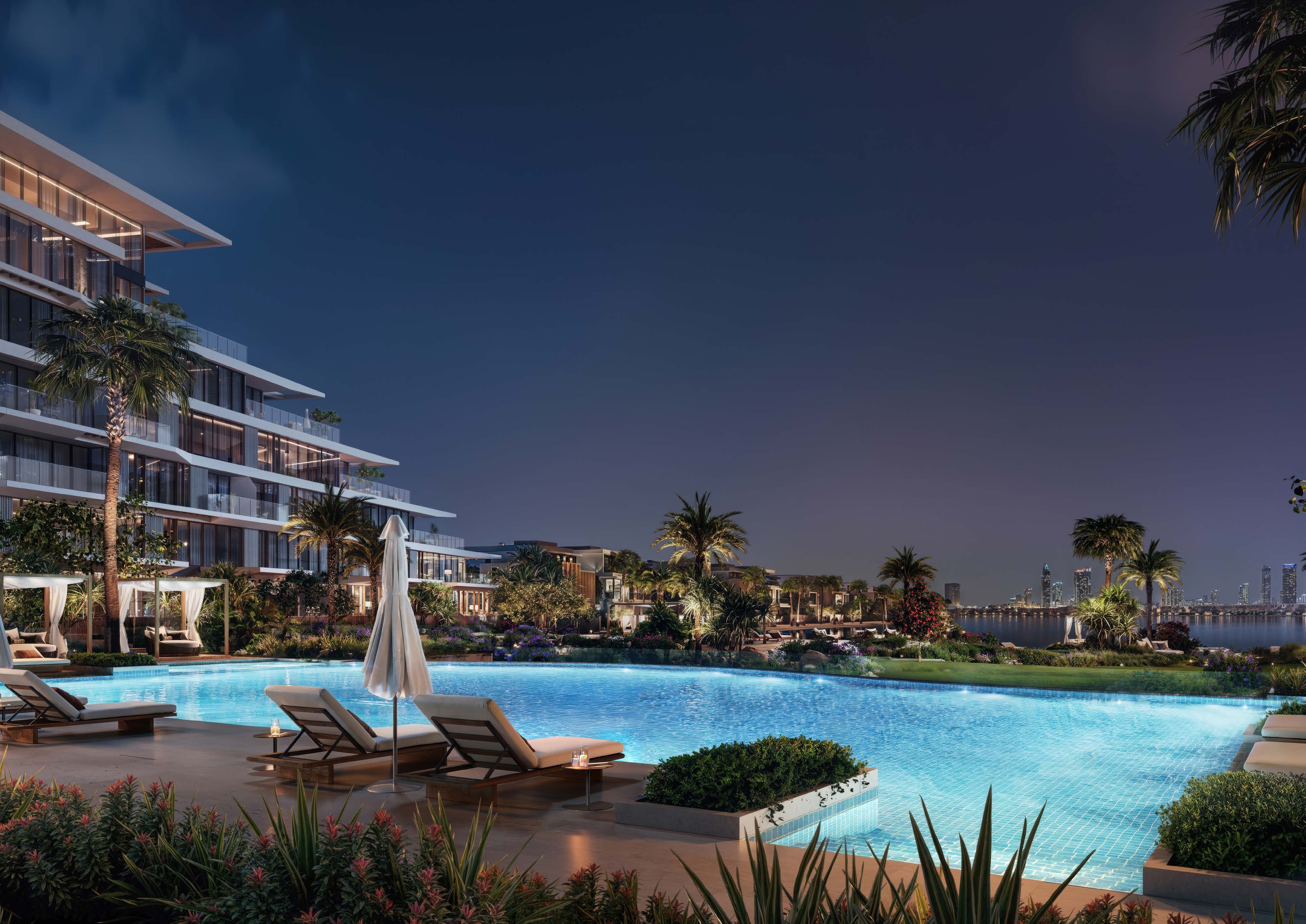 Pool area at night
